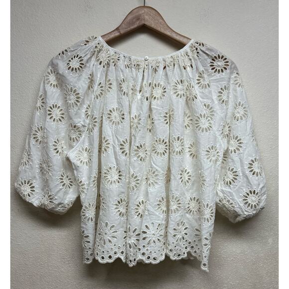 Madewell White Eyelet Embroidered Puff Sleeve Blouse Size Small - Picture 4 of 8